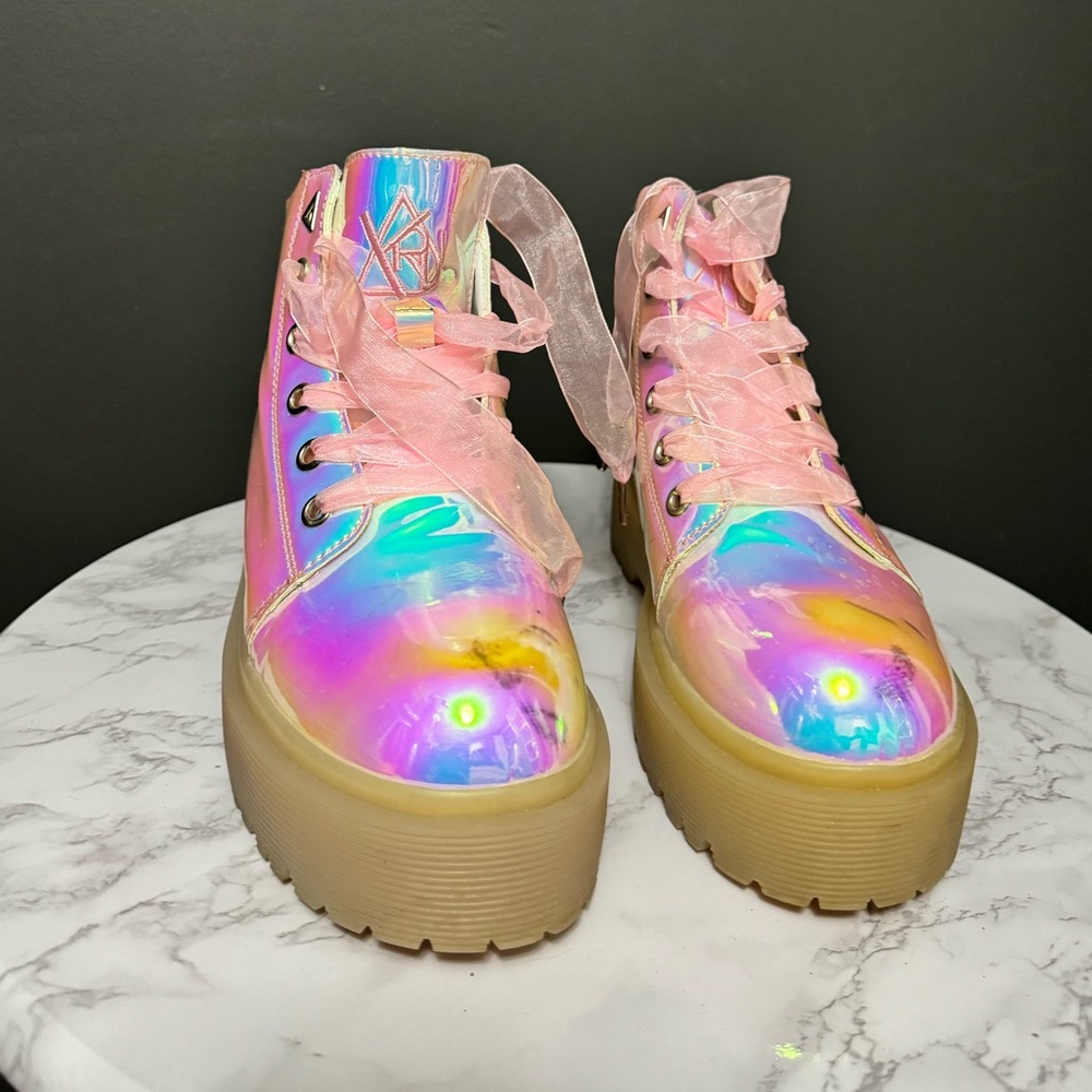 Platform YRU Slayr boots in Atlantis Iridescent and opalescent